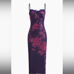 Commense floral trim floral mesh dress